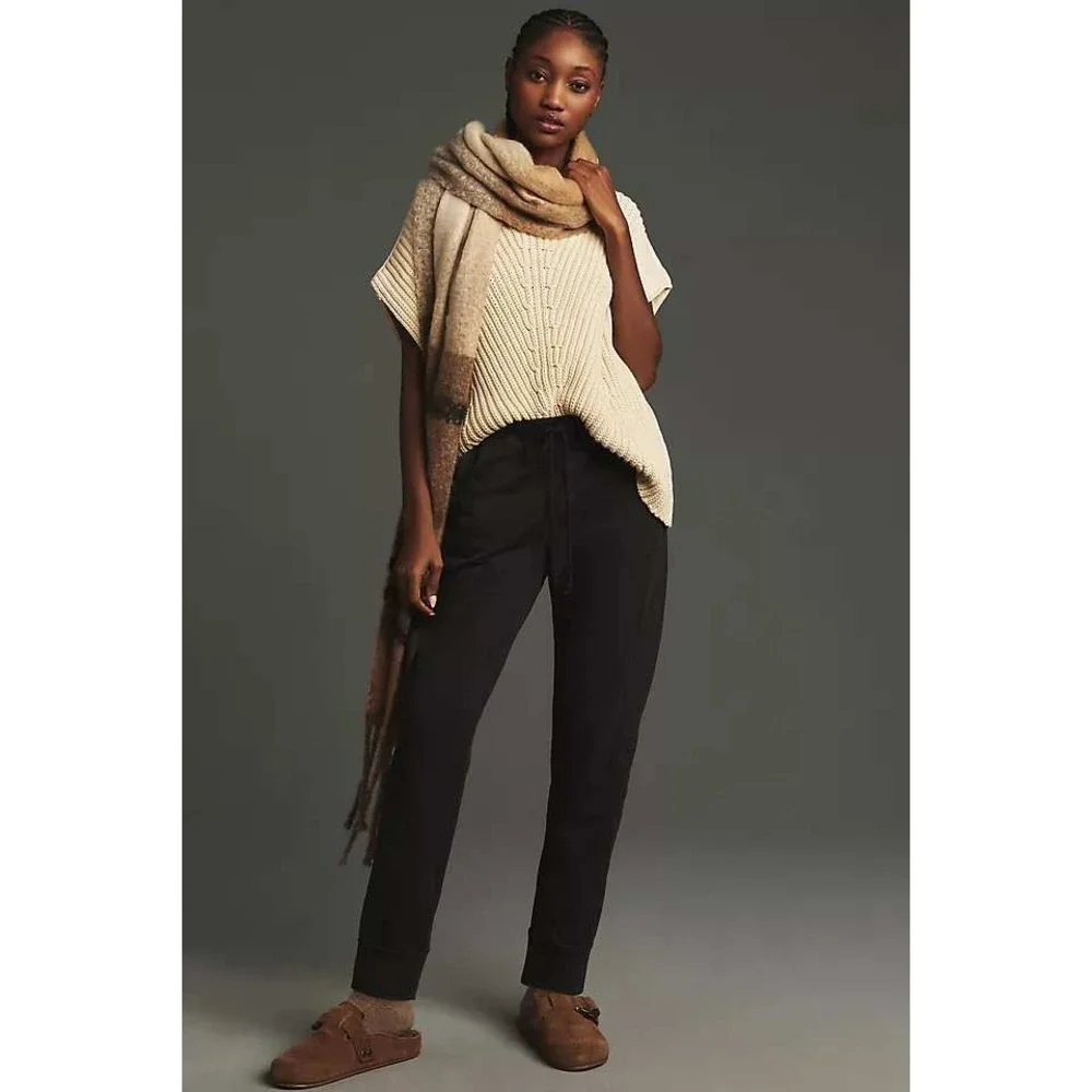 Daily Practice Anthropologie Joggers Womens M Black Cotton Tapered Sweatpants